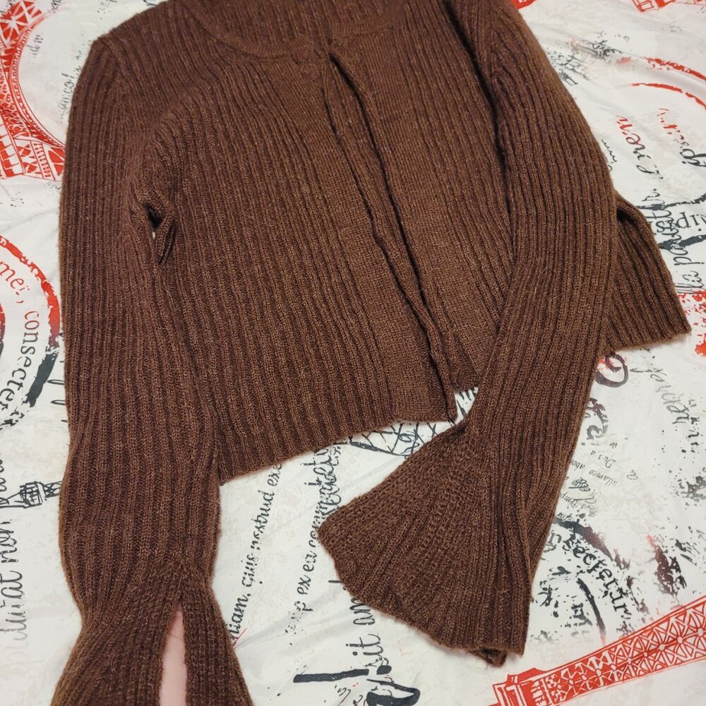 Monteau Los Angeles Deep Brown Ribbed Cardigan - Picture 10 of 10